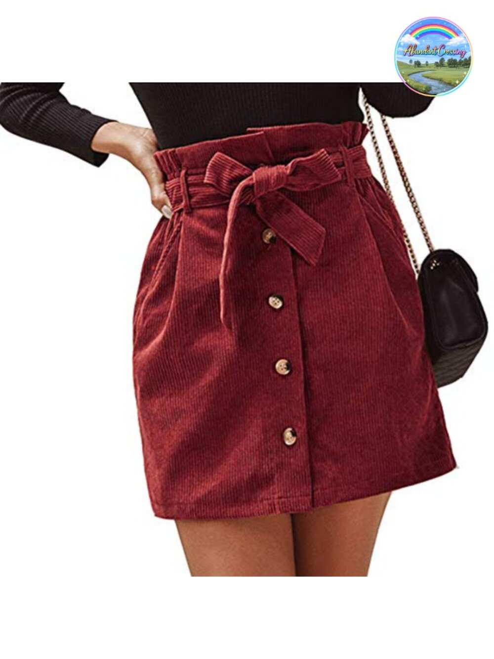 Women's High Waist Paperbag Corduroy Mini Skirt A-Line Button Front Pockets